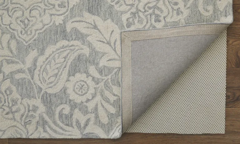 Blue And Ivory Wool Paisley Tufted Handmade Stain Resistant Area Rug Photo 4