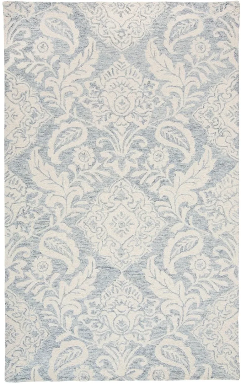 Blue And Ivory Wool Paisley Tufted Handmade Stain Resistant Area Rug Photo 5