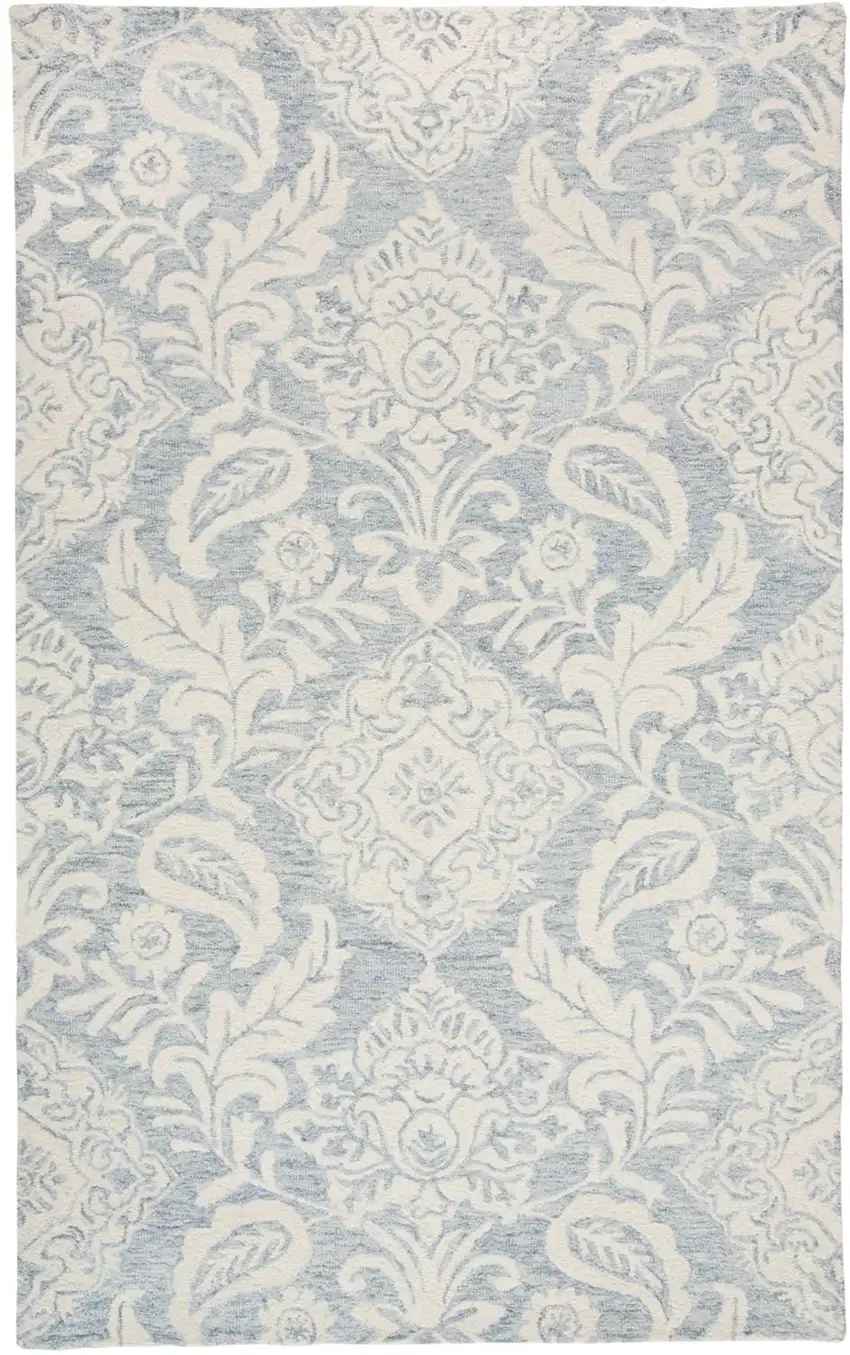 Blue And Ivory Wool Paisley Tufted Handmade Stain Resistant Area Rug Photo 1
