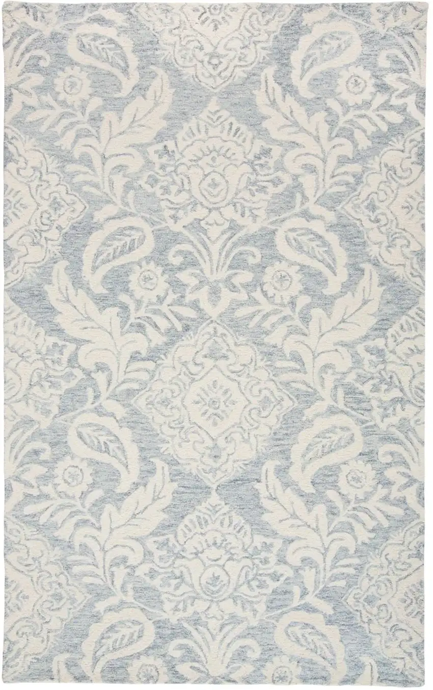 Blue And Ivory Wool Paisley Tufted Handmade Stain Resistant Area Rug Photo 5