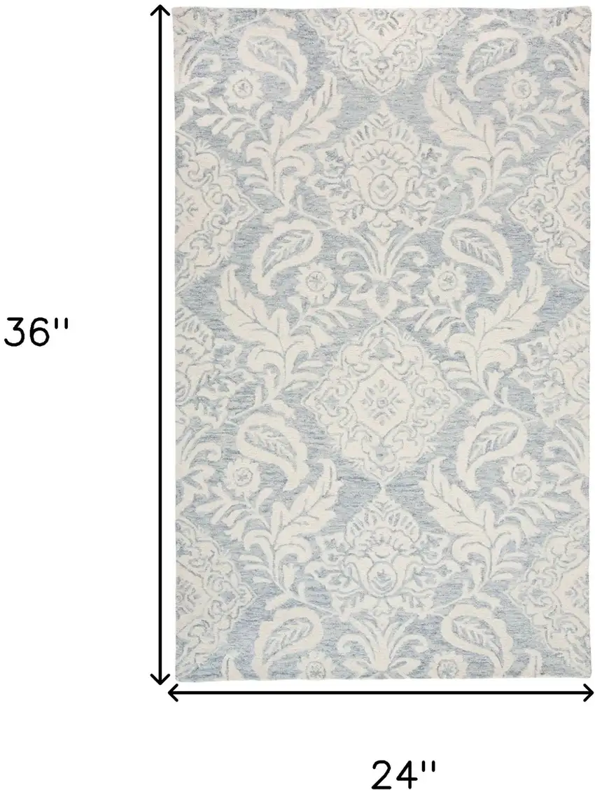 Blue And Ivory Wool Paisley Tufted Handmade Stain Resistant Area Rug Photo 7