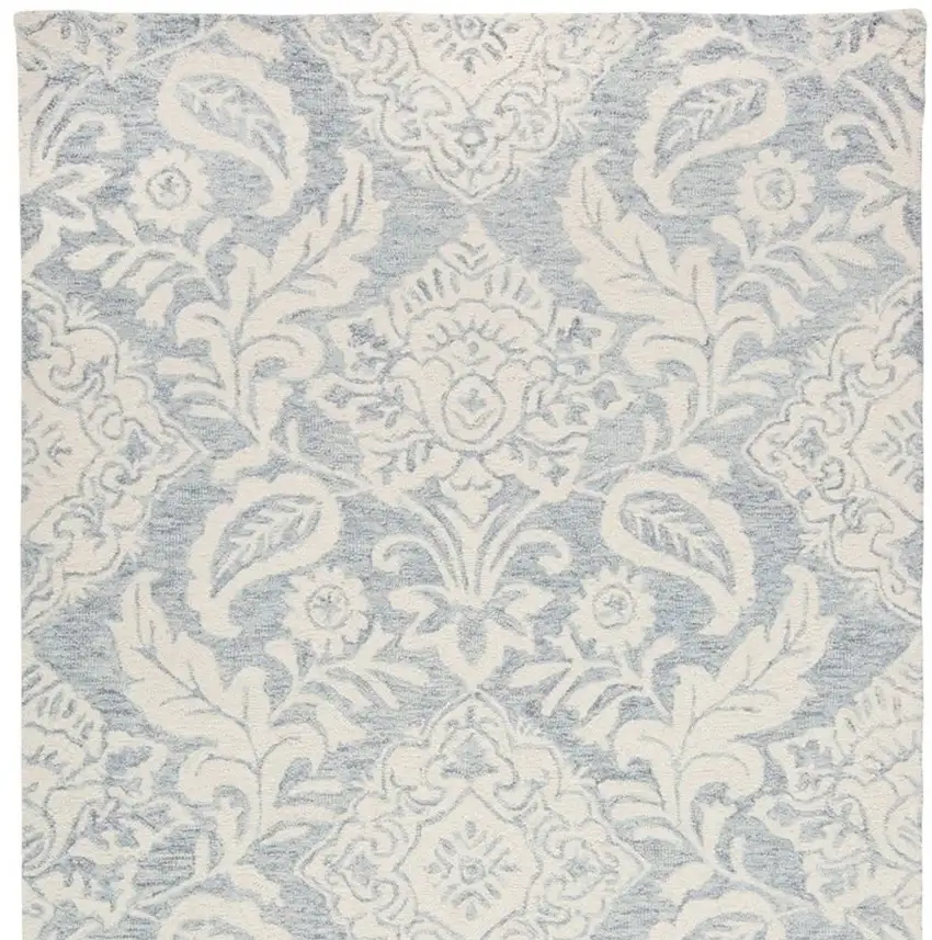 Blue And Ivory Wool Paisley Tufted Handmade Stain Resistant Area Rug Photo 3
