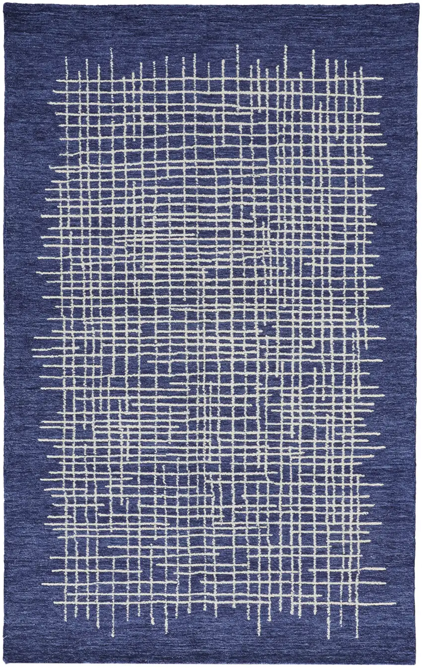 Blue And Ivory Wool Plaid Tufted Handmade Stain Resistant Area Rug Photo 1