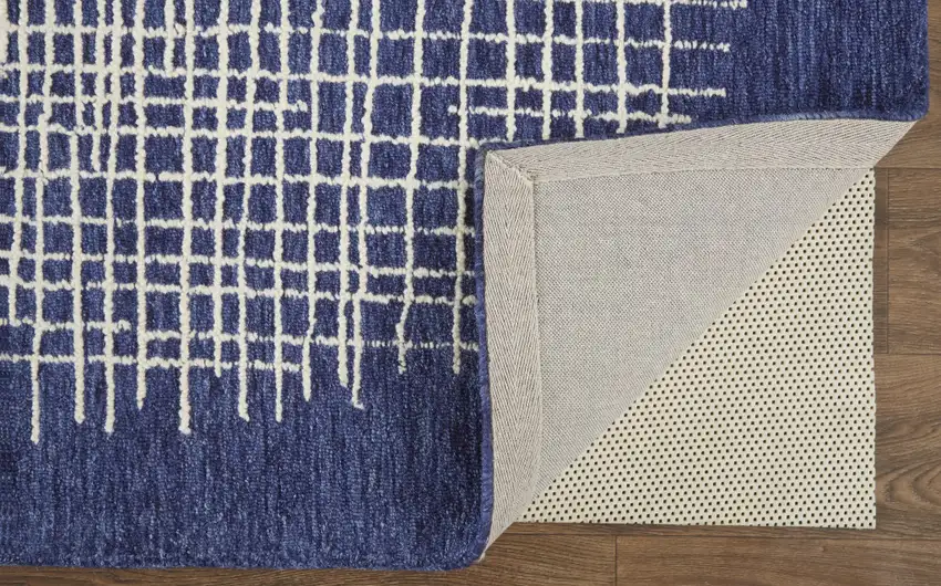 Blue And Ivory Wool Plaid Tufted Handmade Stain Resistant Area Rug Photo 3