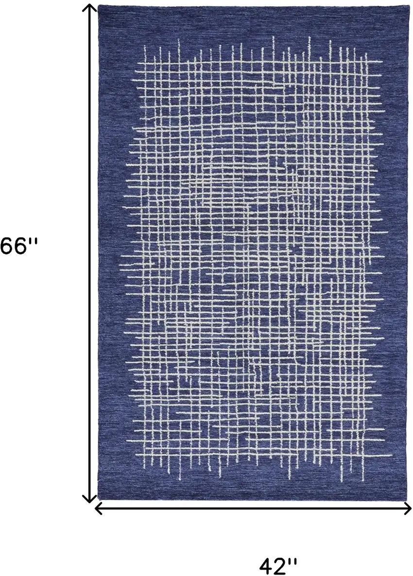 Blue And Ivory Wool Plaid Tufted Handmade Stain Resistant Area Rug Photo 10