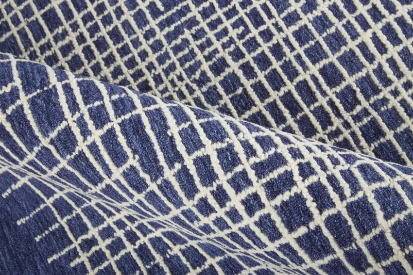 Blue And Ivory Wool Plaid Tufted Handmade Stain Resistant Area Rug Photo 9