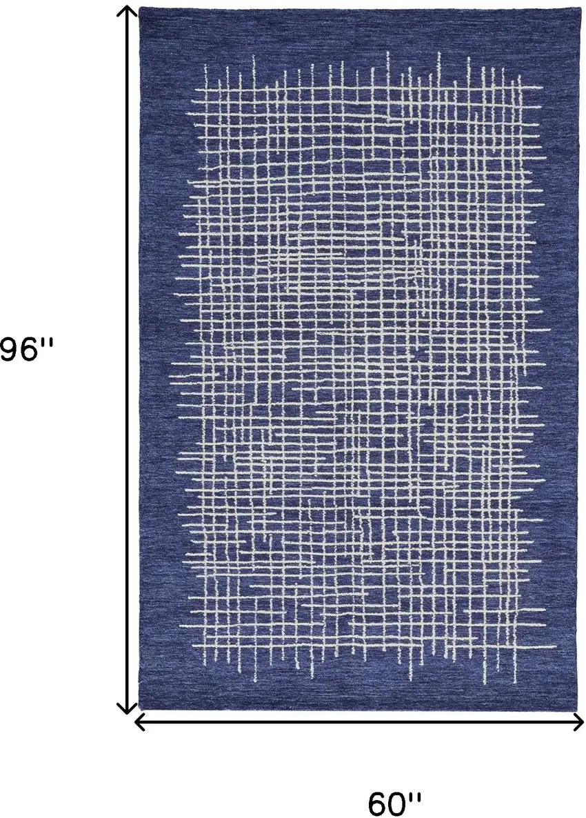 Blue And Ivory Wool Plaid Tufted Handmade Stain Resistant Area Rug Photo 10
