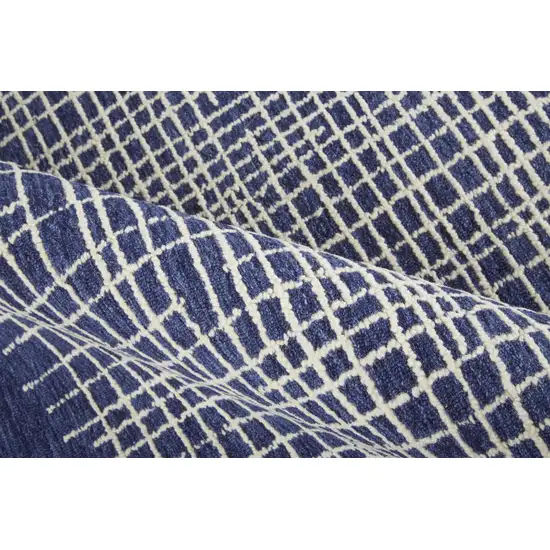 Blue And Ivory Wool Plaid Tufted Handmade Stain Resistant Area Rug Photo 7