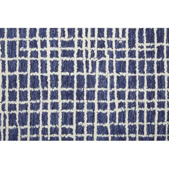 Blue And Ivory Wool Plaid Tufted Handmade Stain Resistant Area Rug Photo 8