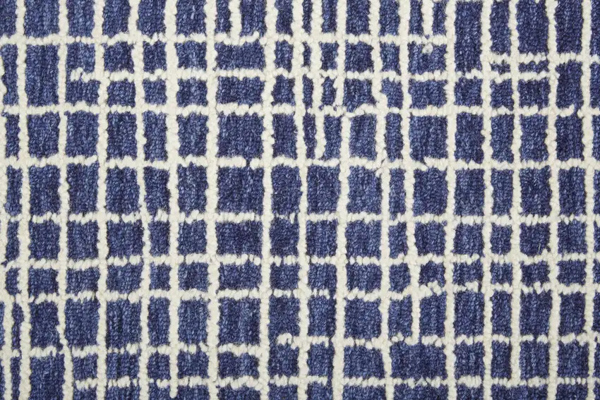 Blue And Ivory Wool Plaid Tufted Handmade Stain Resistant Area Rug Photo 8