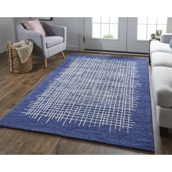 Blue And Ivory Wool Plaid Tufted Handmade Stain Resistant Area Rug Photo 4
