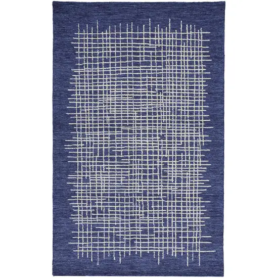 Blue And Ivory Wool Plaid Tufted Handmade Stain Resistant Area Rug Photo 1