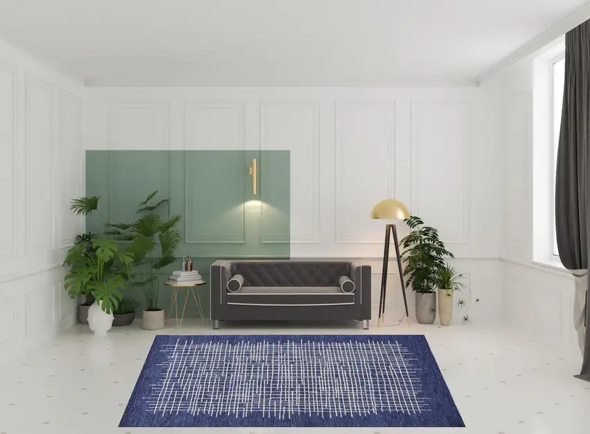 Blue And Ivory Wool Plaid Tufted Handmade Stain Resistant Area Rug Photo 2