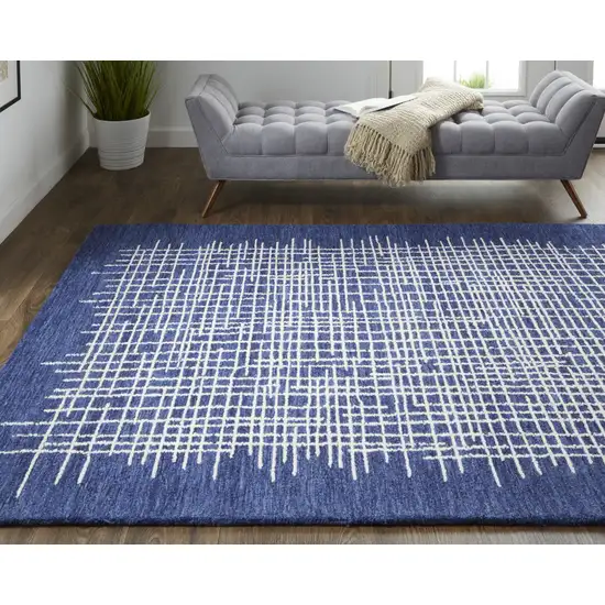 Blue And Ivory Wool Plaid Tufted Handmade Stain Resistant Area Rug Photo 6