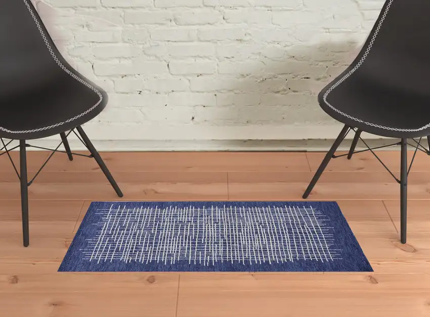 Blue And Ivory Wool Plaid Tufted Handmade Stain Resistant Area Rug Photo 2