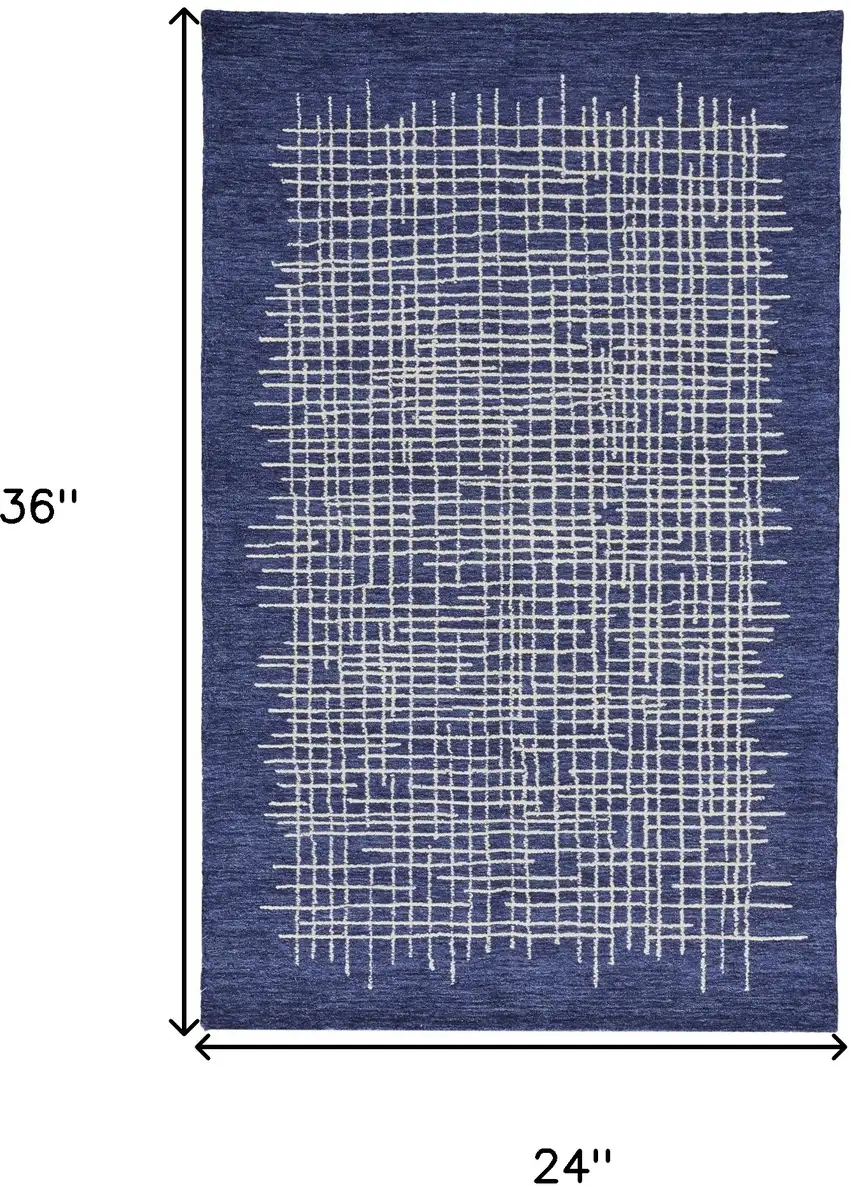 Blue And Ivory Wool Plaid Tufted Handmade Stain Resistant Area Rug Photo 10