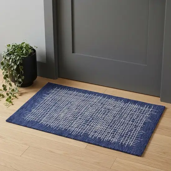 Blue And Ivory Wool Plaid Tufted Handmade Stain Resistant Area Rug Photo 1