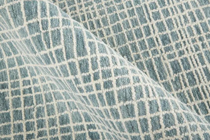 Blue And Ivory Wool Plaid Tufted Handmade Stain Resistant Area Rug Photo 9
