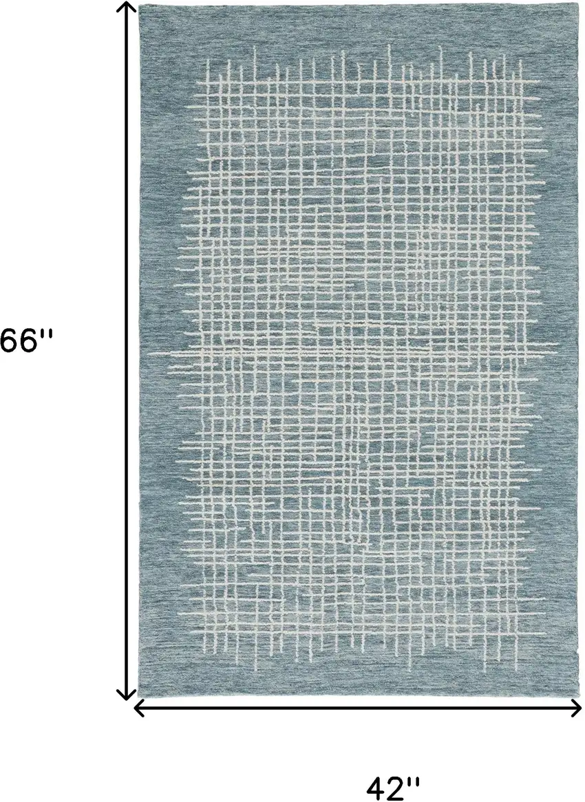 Blue And Ivory Wool Plaid Tufted Handmade Stain Resistant Area Rug Photo 10