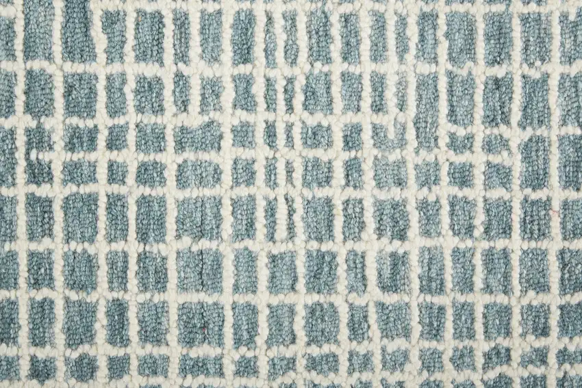 Blue And Ivory Wool Plaid Tufted Handmade Stain Resistant Area Rug Photo 5