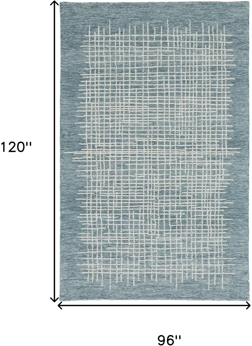 Blue And Ivory Wool Plaid Tufted Handmade Stain Resistant Area Rug Photo 6