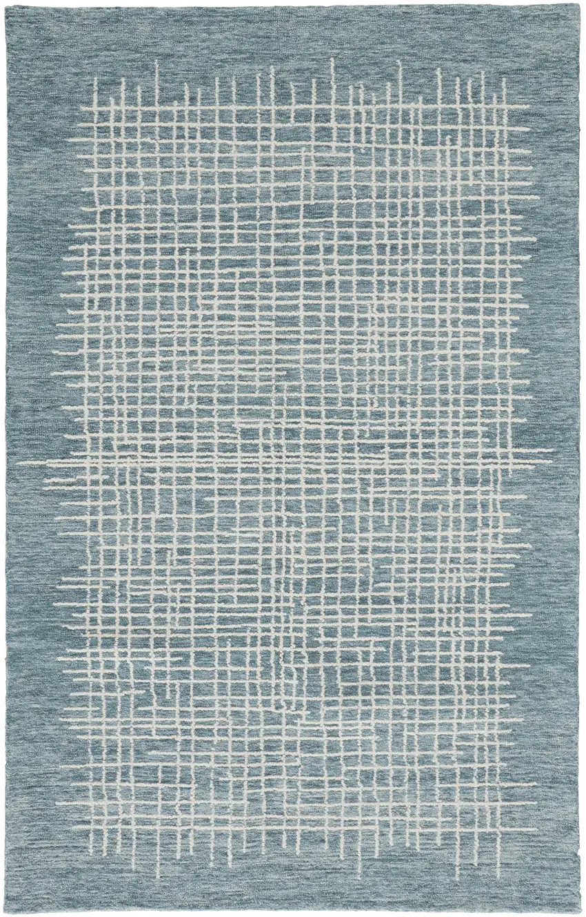 Blue And Ivory Wool Plaid Tufted Handmade Stain Resistant Area Rug Photo 1