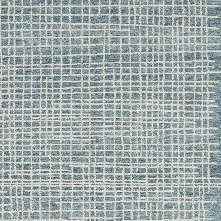 Blue And Ivory Wool Plaid Tufted Handmade Stain Resistant Area Rug Photo 2