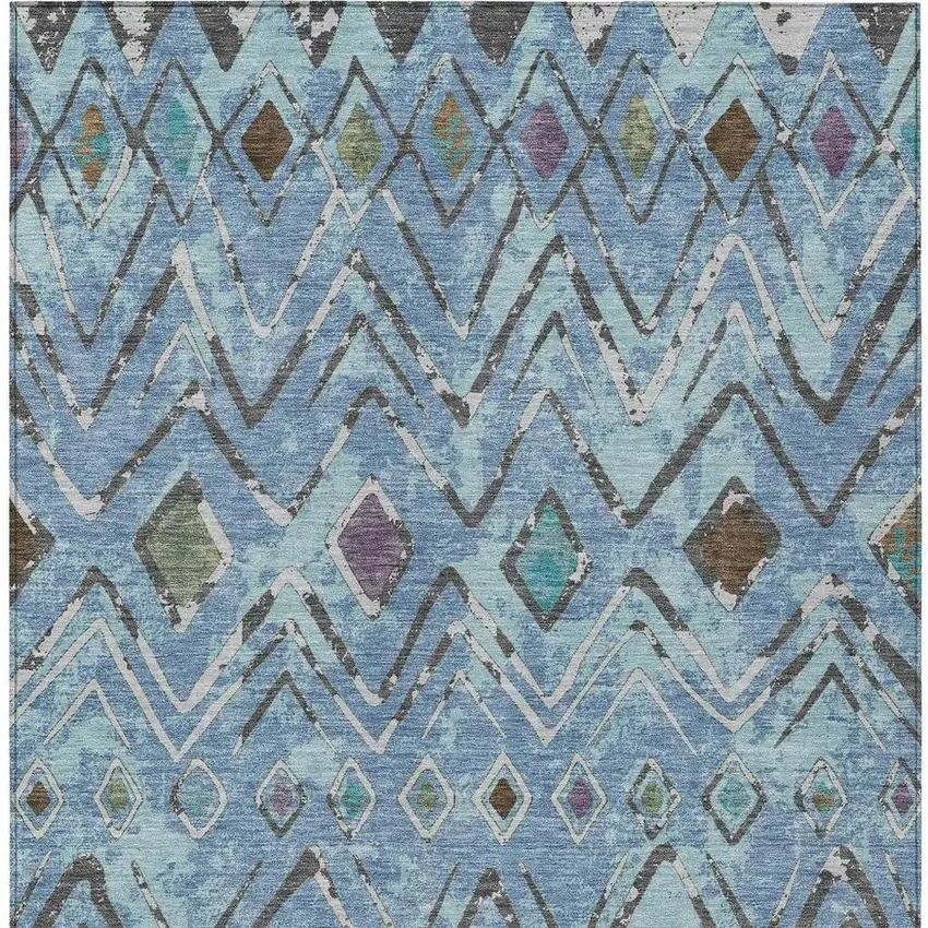 Blue And Khaki Geometric Washable Indoor Outdoor Area Rug Photo 4