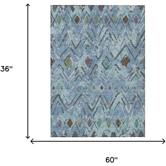 Blue And Khaki Geometric Washable Indoor Outdoor Area Rug Photo 7