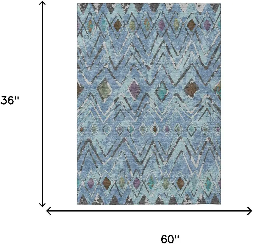 Blue And Khaki Geometric Washable Indoor Outdoor Area Rug Photo 7
