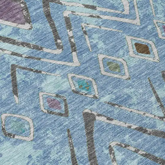 Blue And Khaki Geometric Washable Indoor Outdoor Area Rug Photo 6