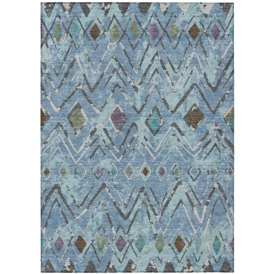 Blue And Khaki Geometric Washable Indoor Outdoor Area Rug Photo 2