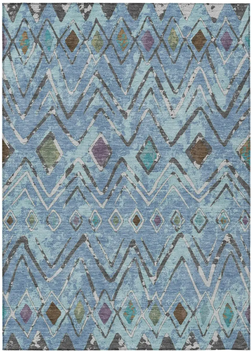 Blue And Khaki Geometric Washable Indoor Outdoor Area Rug Photo 2