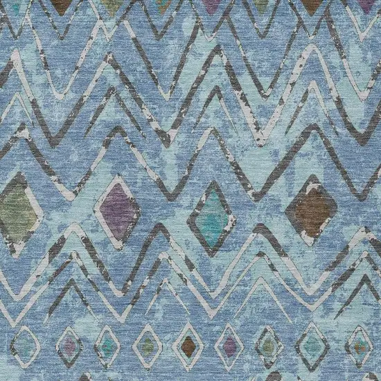 Blue And Khaki Geometric Washable Indoor Outdoor Area Rug Photo 3