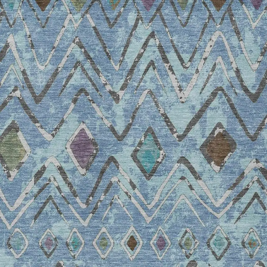 Blue And Khaki Geometric Washable Indoor Outdoor Area Rug Photo 3