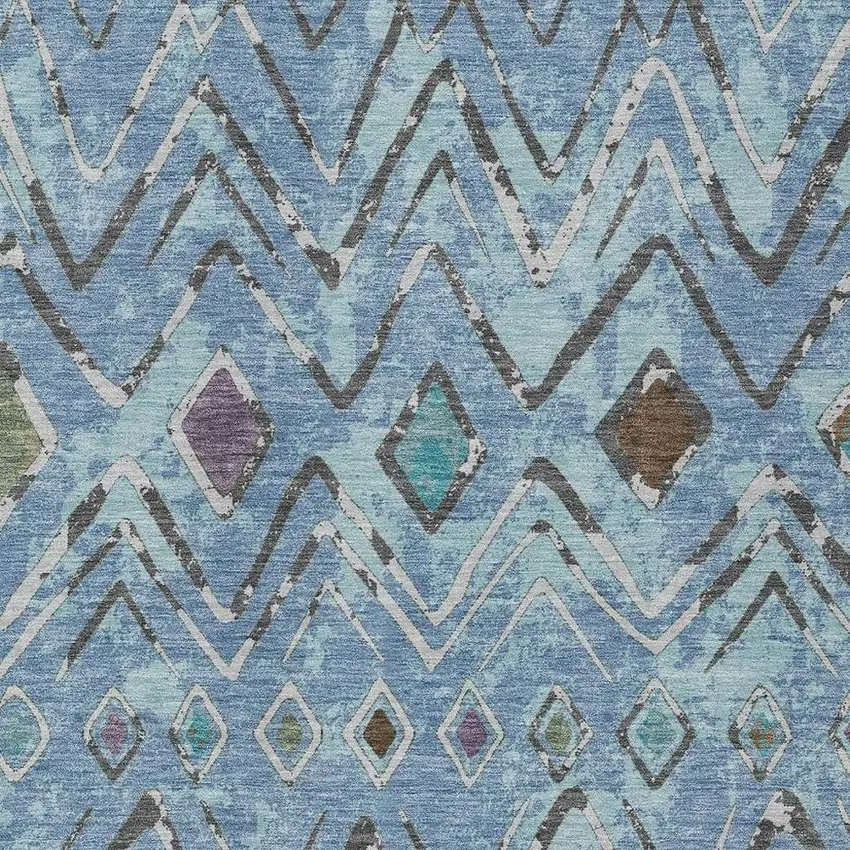 Blue And Khaki Geometric Washable Indoor Outdoor Area Rug Photo 3