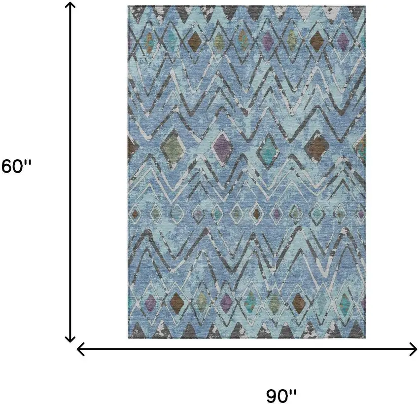 Blue And Khaki Geometric Washable Indoor Outdoor Area Rug Photo 7