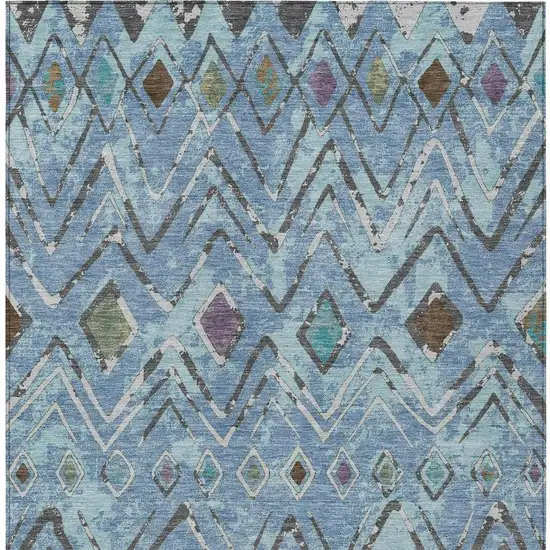 Blue And Khaki Geometric Washable Indoor Outdoor Area Rug Photo 4
