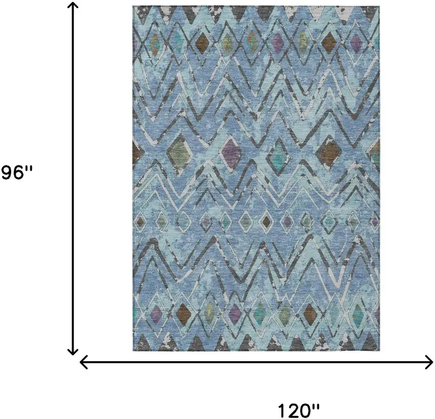 Blue And Khaki Geometric Washable Indoor Outdoor Area Rug Photo 7