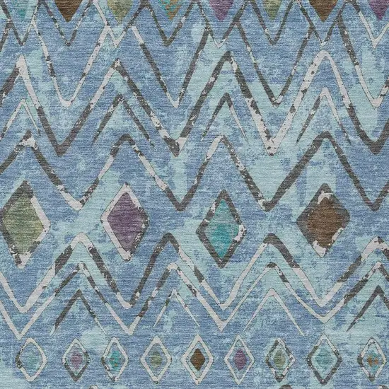 Blue And Khaki Geometric Washable Indoor Outdoor Area Rug Photo 3