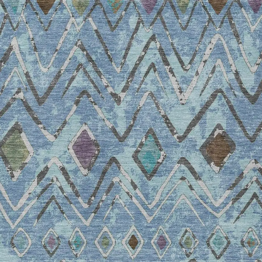 Blue And Khaki Geometric Washable Indoor Outdoor Area Rug Photo 3