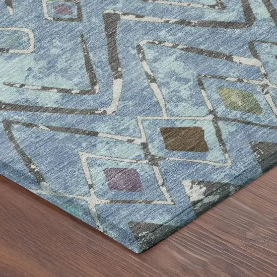 Blue And Khaki Geometric Washable Indoor Outdoor Area Rug Photo 5
