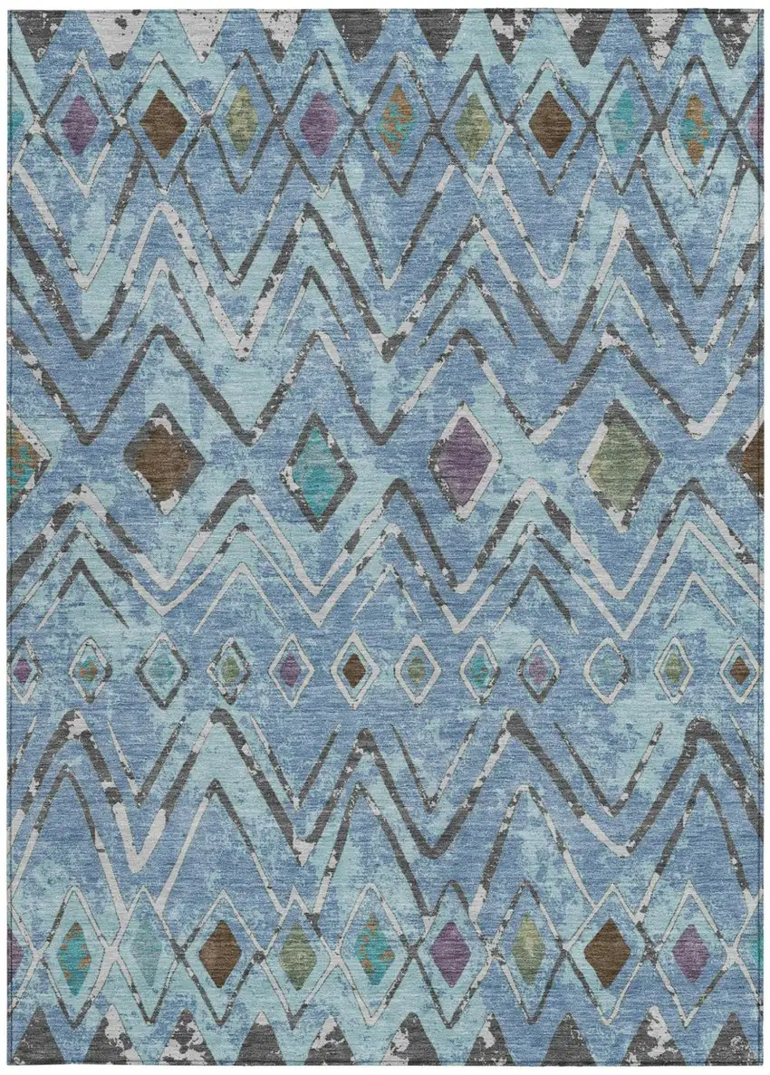 Blue And Khaki Geometric Washable Indoor Outdoor Area Rug Photo 4