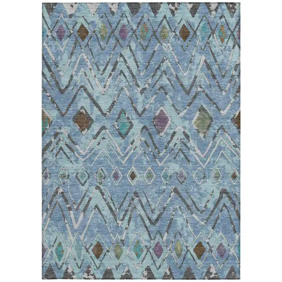 Blue And Khaki Geometric Washable Indoor Outdoor Area Rug Photo 4