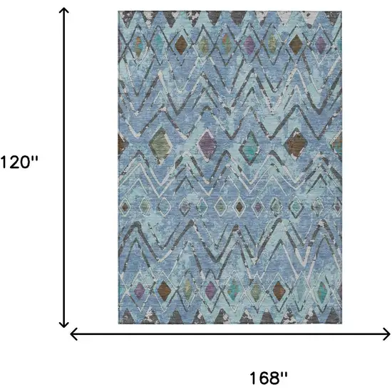 Blue And Khaki Geometric Washable Indoor Outdoor Area Rug Photo 7