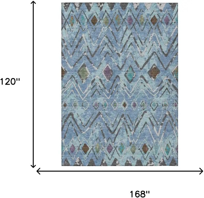 Blue And Khaki Geometric Washable Indoor Outdoor Area Rug Photo 7