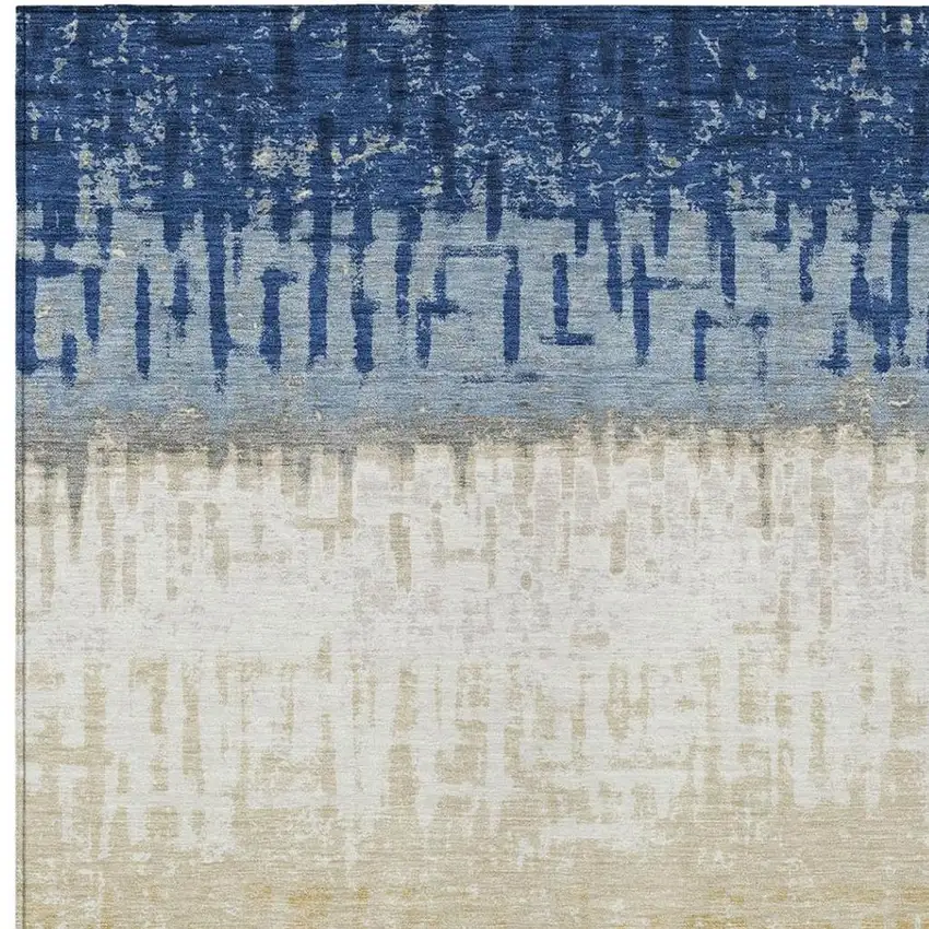 Blue And Khaki Striped Washable Indoor Outdoor Area Rug Photo 3
