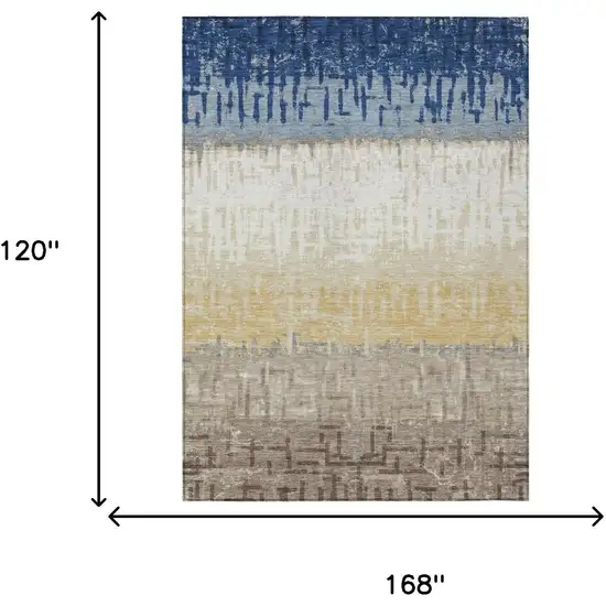 Blue And Khaki Striped Washable Indoor Outdoor Area Rug Photo 7