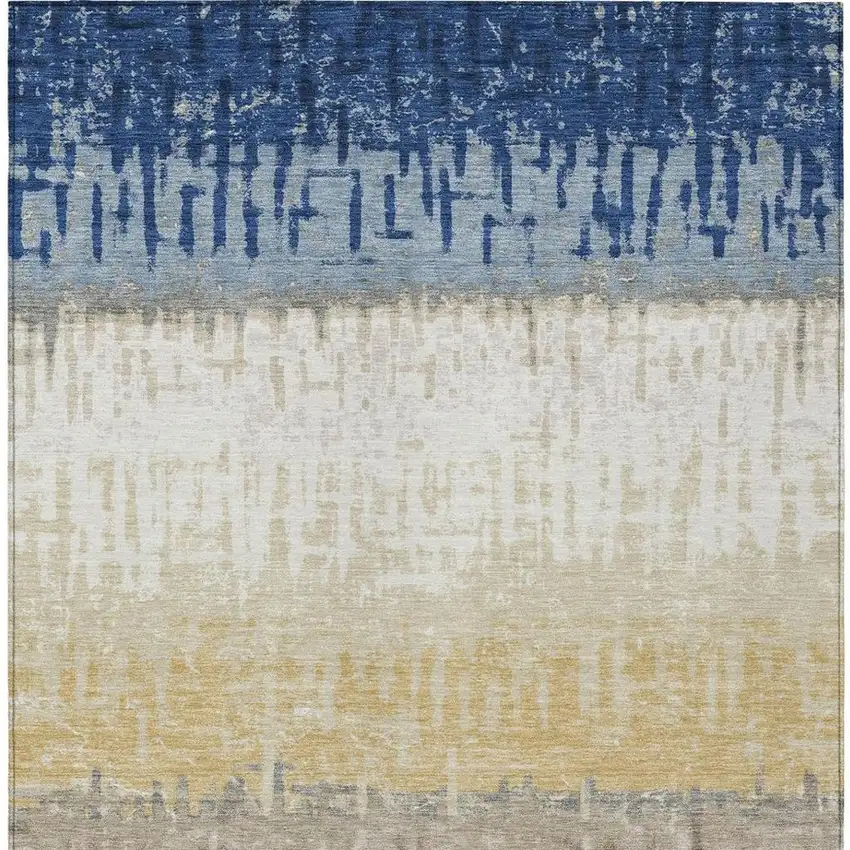 Blue And Khaki Striped Washable Indoor Outdoor Area Rug Photo 4