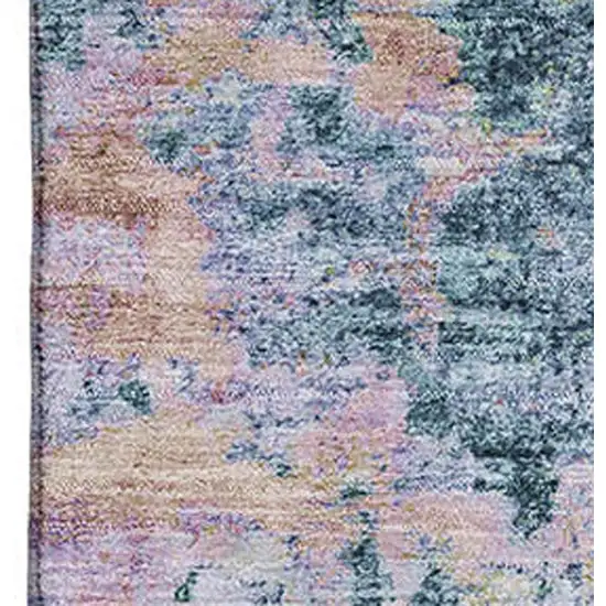 Blue And Lavender Abstract Washable Area Rug With UV Protection Photo 2